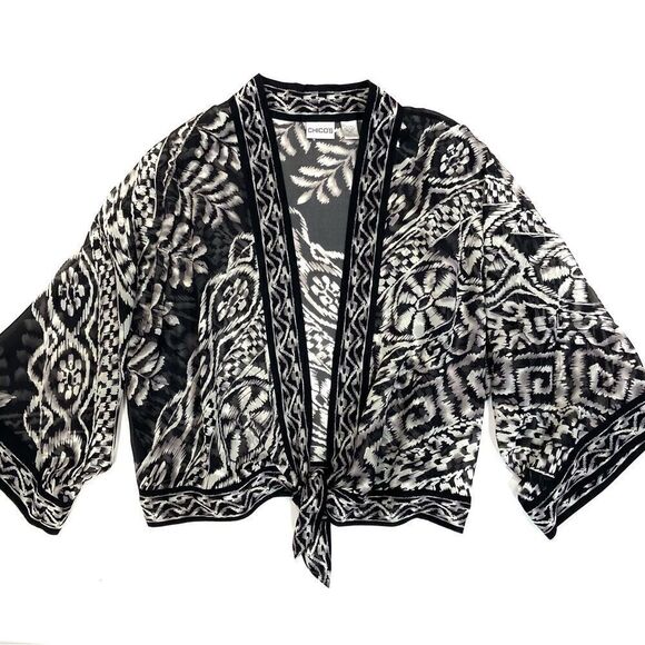 CHICO’S Silk Front Tie Kimono Top (Sz 1) - Picture 1 of 6